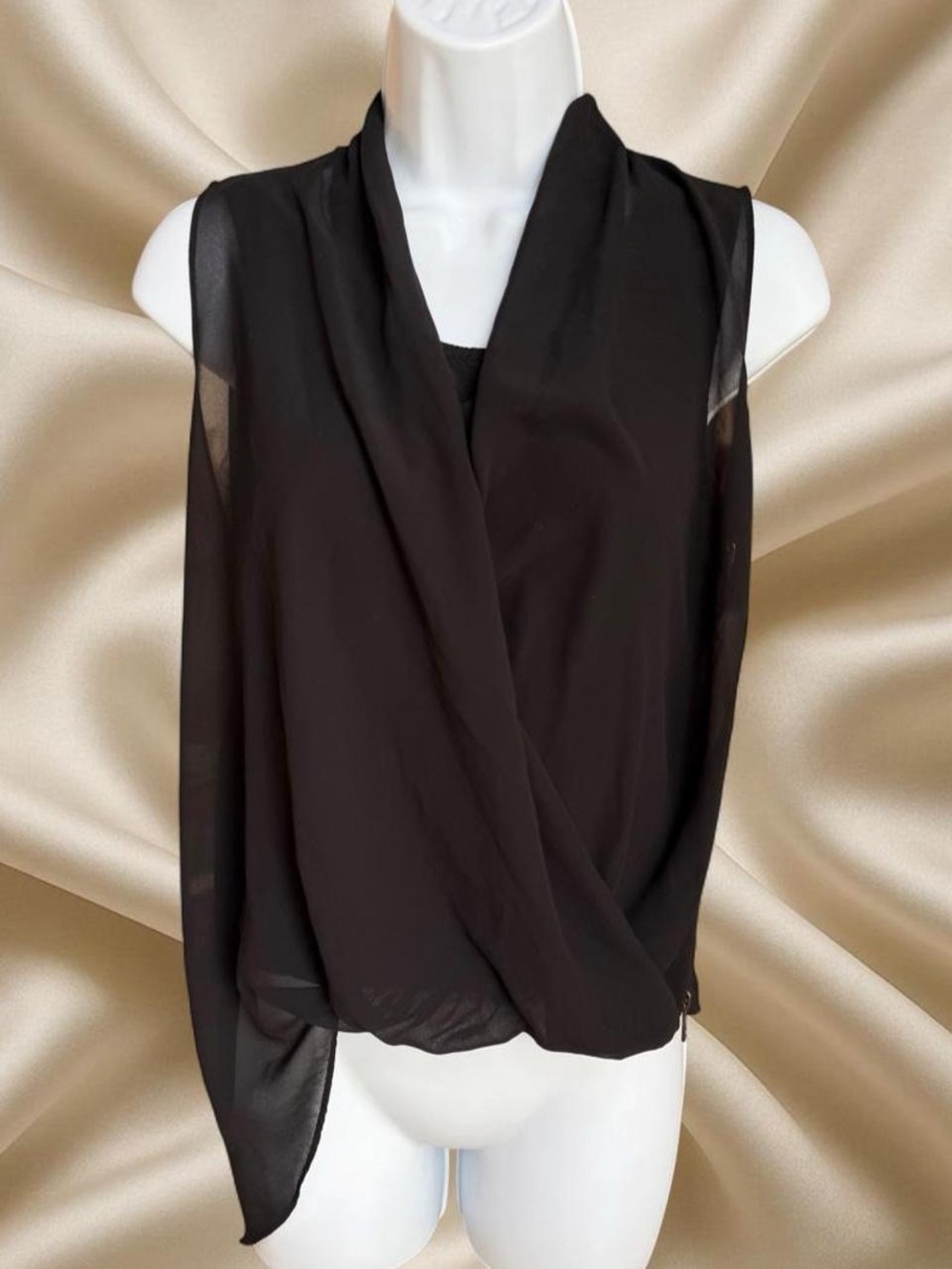 All Saints Black Sleeveless Draped Deep Neck Top